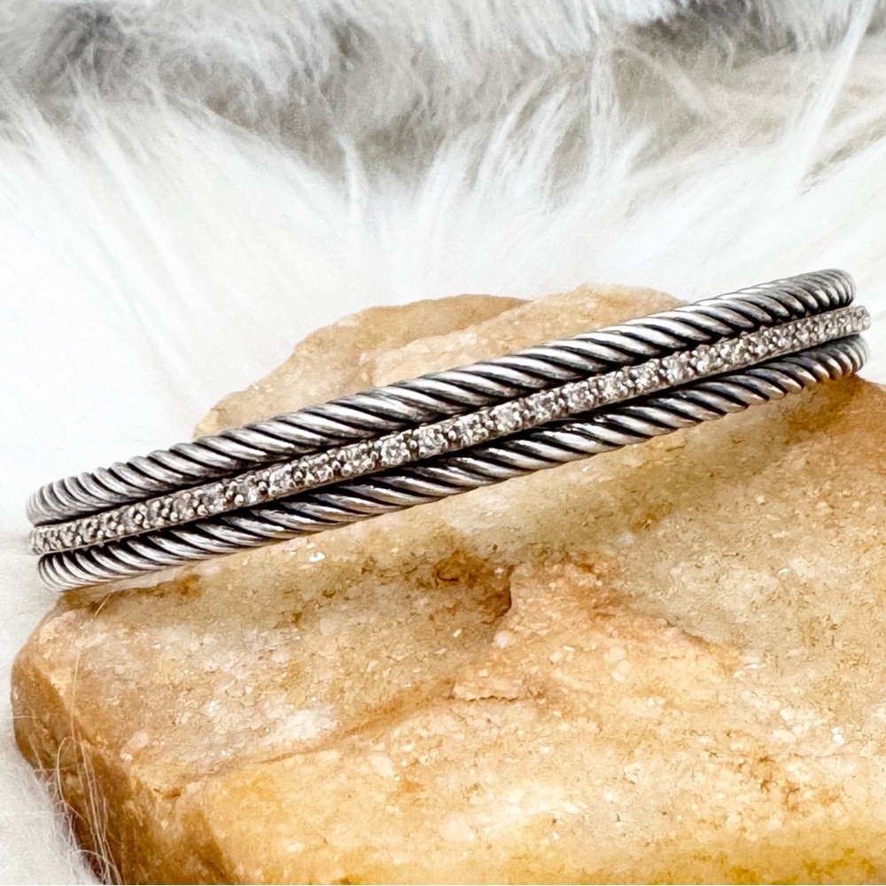 David Yurman .925 14K Gold Double Cable Diamond Cuff Bracelet $2,250